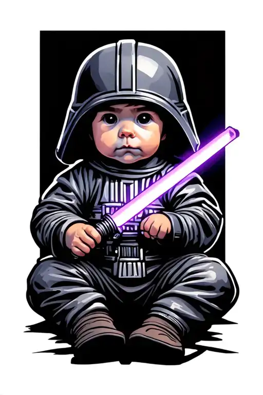 Sitting Baby Jedi Lightsaber With Training Helmet