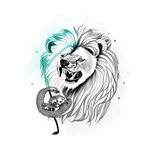 Lion With A Sloth And A Flamingo
