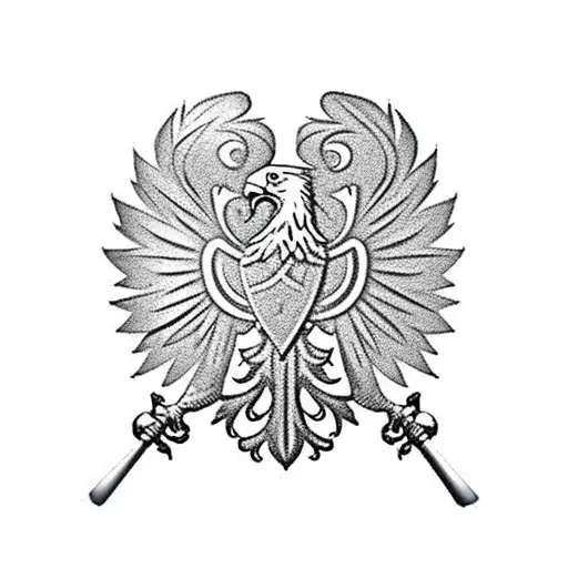 Polish Eagle Emblem With Canadian Maple Leaf In The Background