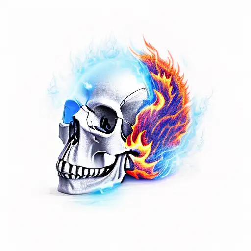 3D Skull With Fire And Thunder Around It