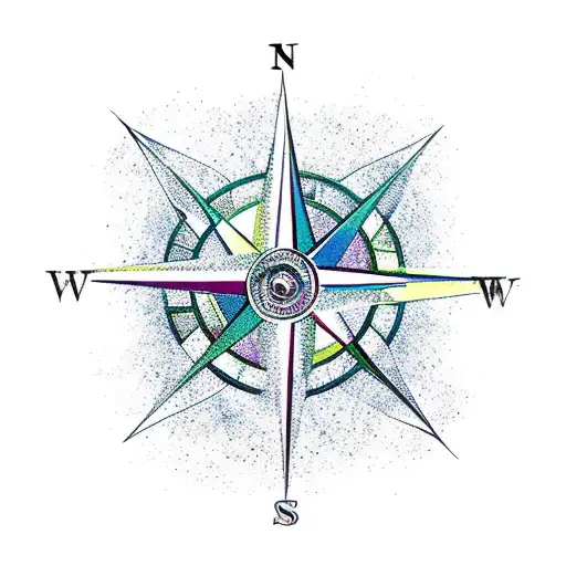 A Vibrant Painting Palette With A Compass Rose And A Mountain Range In The Background