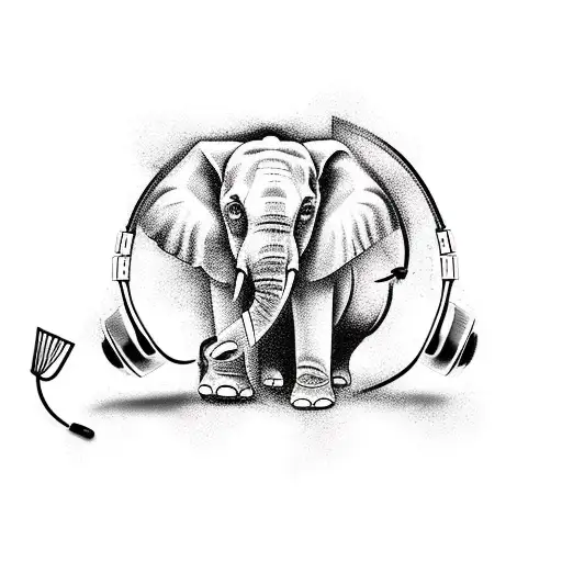 A New-school Style Tattoo Of An Elephant Wearing Headphones And Holding A Cooking Utensil