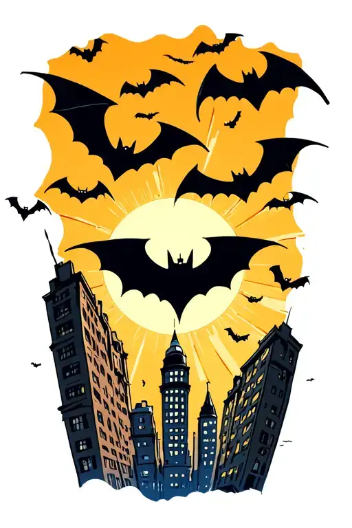 Bat Signal In Sky Surrounded By Bats Above City