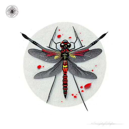 A Black And Red Dragonfly Shaded Wiyh Pointillism