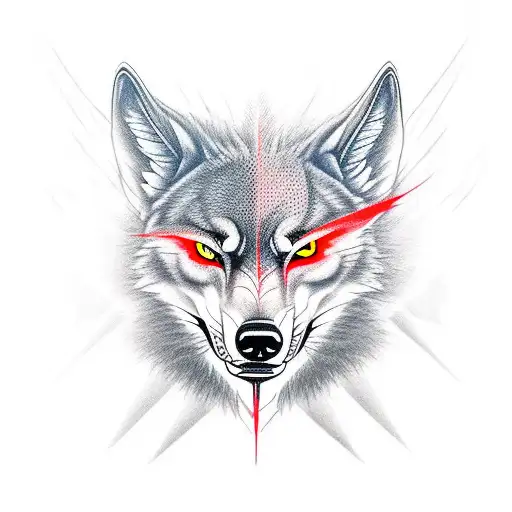 Symetrical Tattoo Wolf Face Red Eyes