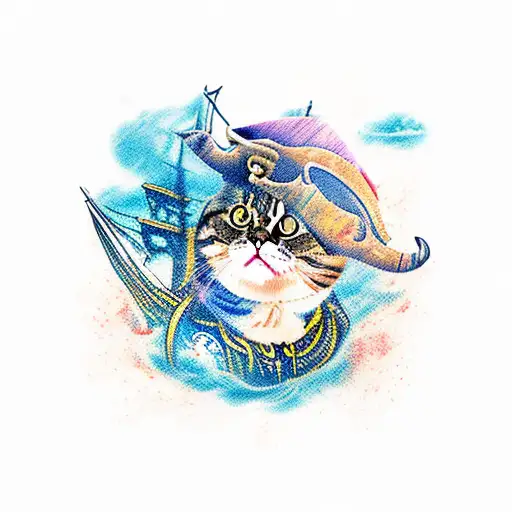 A Fierce Pirate Cat Sailing On A Music Note Sea
