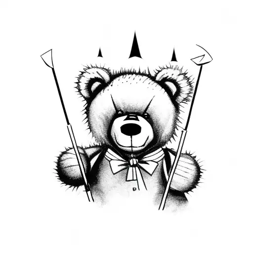 Evil Teddy Bear Holding A Spiked Club In One Hand