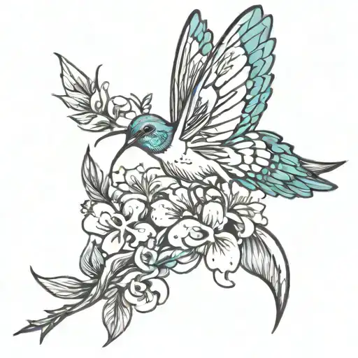 Butterfly Humming Bird With Flowers