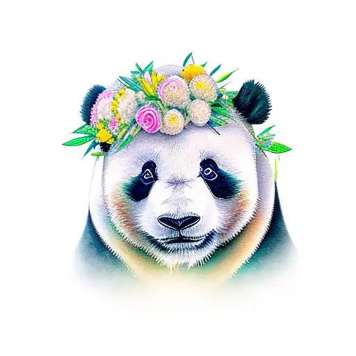 A Panda Holding Long Flowers