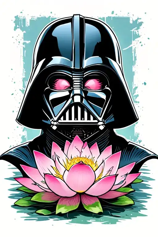 Lotus Flower Under Half Destroyed Darth Vader Mask