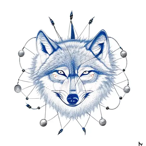 Dream Catcher With An Angry Wolf Head In The Center