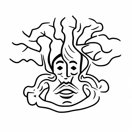 A Man With Many Tree Roots Coming Out Of His Head