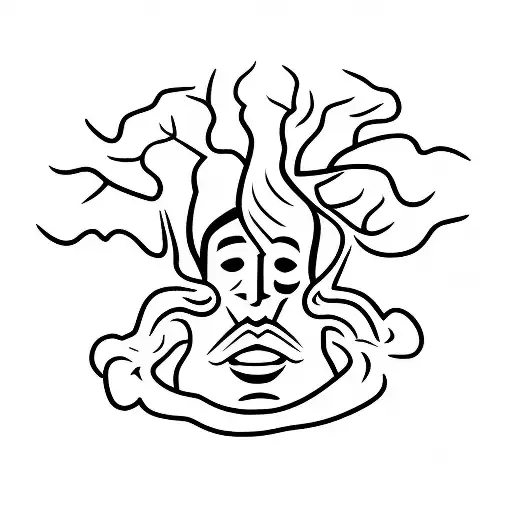 A Man's Head With Many Tree Roots Coming Out Of His Head