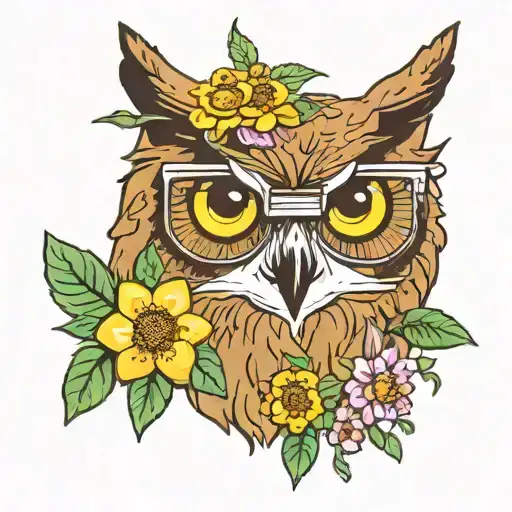 Horned Owl Wearing Cat Eye Glasses Surrounded By Lego Wildflowers