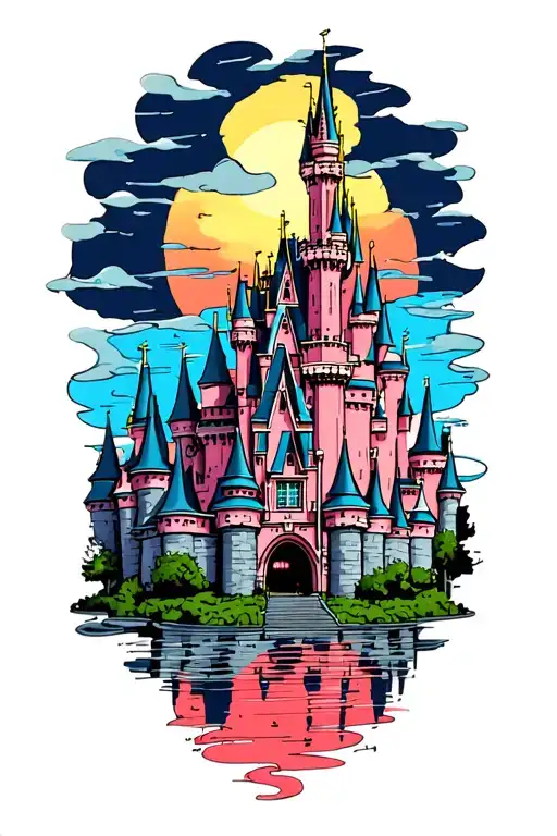 Disney Castle With Sunset Sky