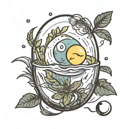 Crescent Moon With Planet And Plants In Water Inside Of A Clear Pill Capsule