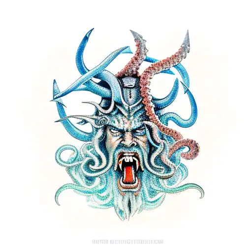 Poseidon Battling The Kraken