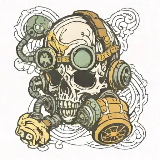 Skull Wearing Gasmask Nuclear Backround Holding