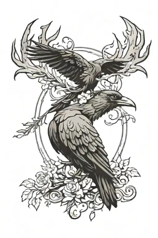 On The Antlers Of A Deer There Is A Raven