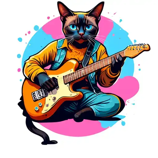 Siamese Cat With Rockera Clothing Playing The Guitar