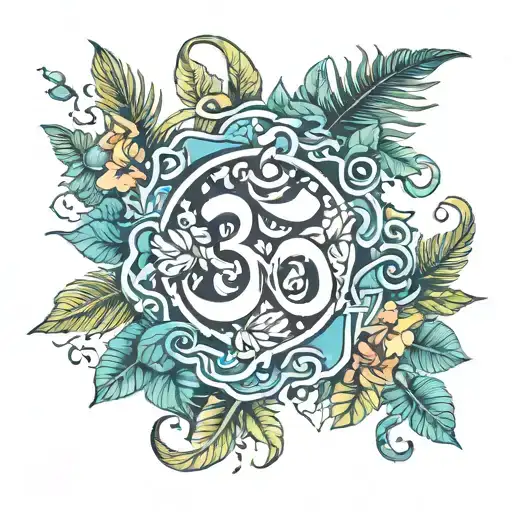 Om Symbol With Tropical Plants Growing From A Broken