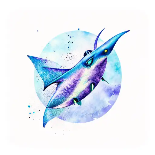 Flying Manta Watercolor Blue Dominant Dobleexposure