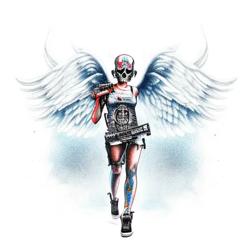 Angel With Skull Head With Gun Clash With Jordan Shoes