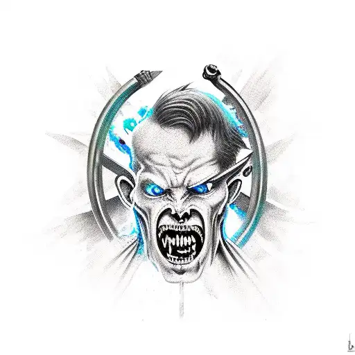 A Crazed Individual With A Halo And A Sword