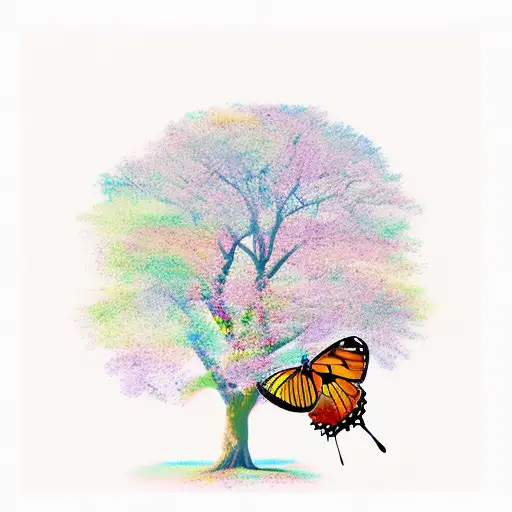 Oak Tree And Butterfly In Color