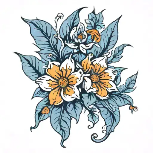 Blue Ink Thick Line Flowers