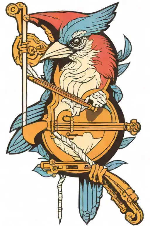 Violin Blue Jay And Cardinal