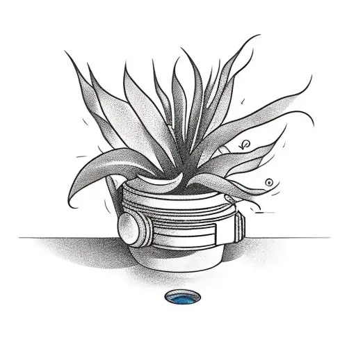 A Traditional Tattoo Of A House Plant Growing Out Of A Camera Lens