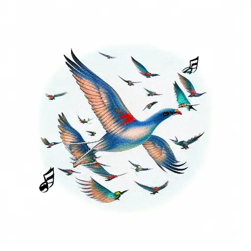 A Music Sheet Transforming Into A Flock Of Birds Flying Towards Freedom