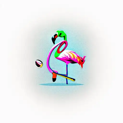 Cartoon Flamingo Resting On Golf Club