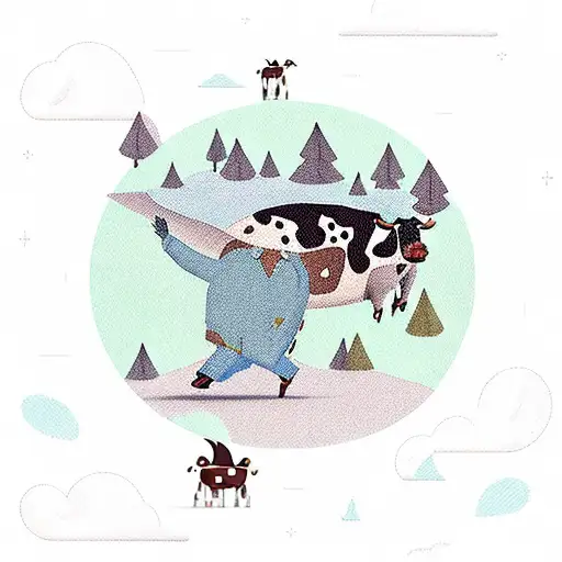 A Flying Saucer Kidnaps A Cow Against The Backdrop Of The Forest