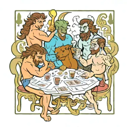 A Fraternity Of Centaurs Playing Card Games In A New-school Style