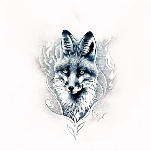 Fox With A Fiery Tail Surrounded By Flames