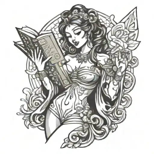 Half Woman Half Goddess Holding Open Book