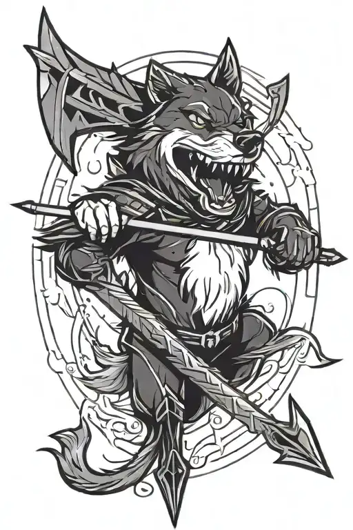 A Black Arrow In The Form Of A Spear With A White Grinning Wolf Depicted Inside