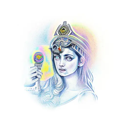 The Greek Goddess Athena Surrounded By Psychedelic Patterns