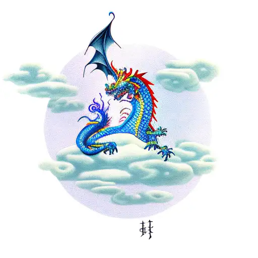 Dragon On Clouds With Lotus