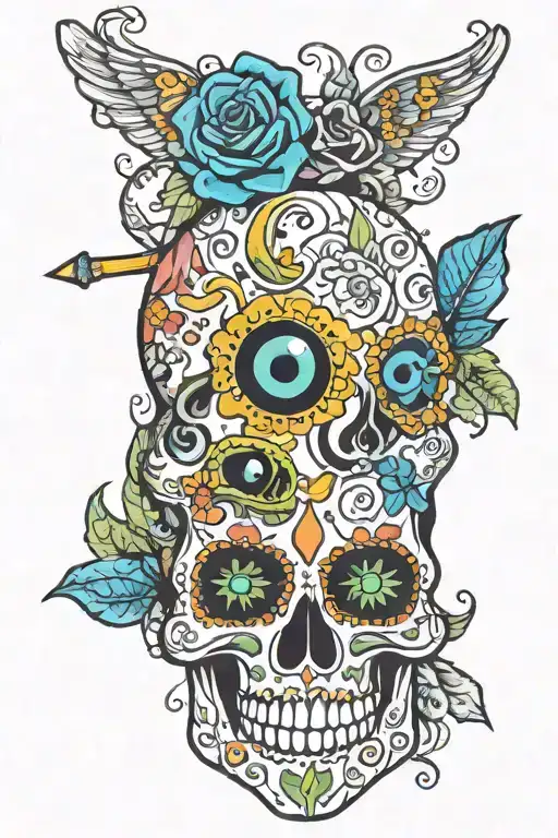 Day Of The Dead Skull With Evil Eye And Cross Made