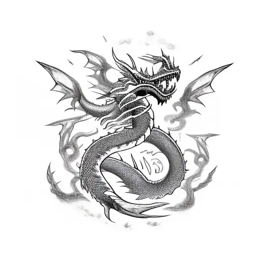 White And Black Dragons That Turn Around And Go Up