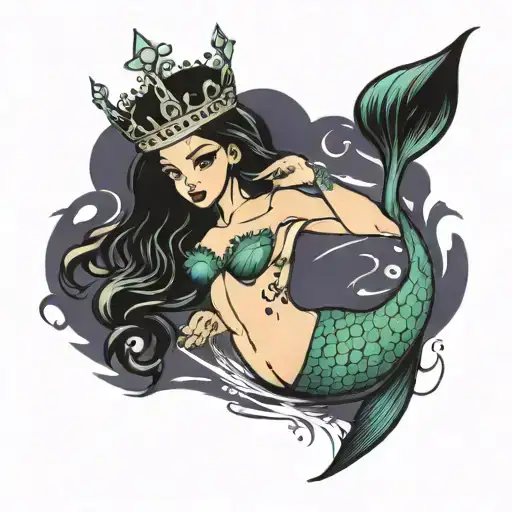 Sexy Mermaid Swimming With A Crown