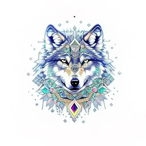 A Wolf Surrounded By Intricate Jewelry Designs