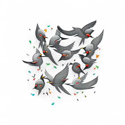 Flock Of Little Birds In Black Colour