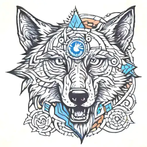 Wolf With A Third Eye And Respect Symbol