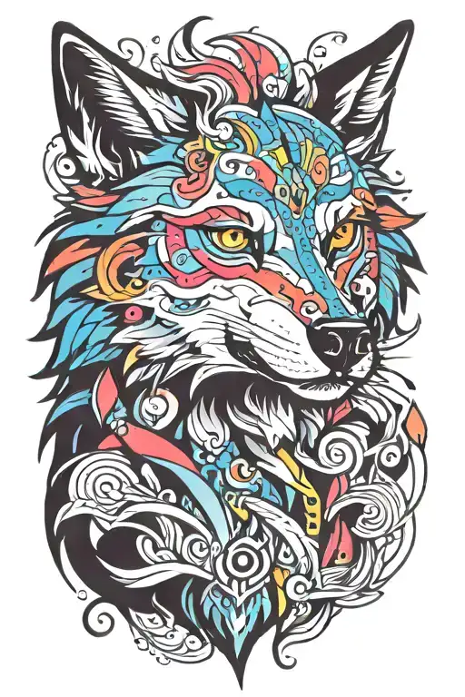 Colorful Wolf With A Third Eye And The Eyes Are White