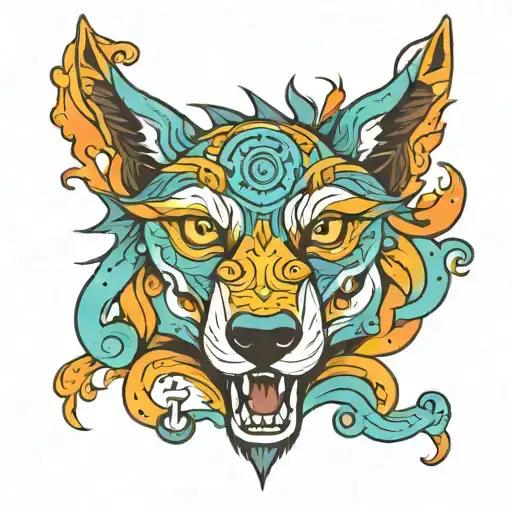 Colorful Wolf With A Third Eye And The Eyes Are White