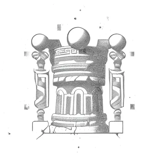 Broken Greek Pillar With Greek Symbols